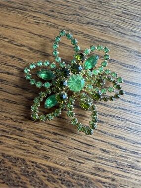 Vintage Multi-Tone Green Rhinestone Floral Brooch